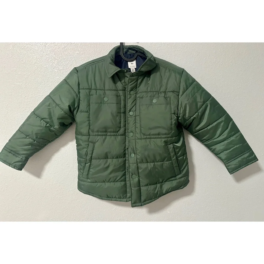 Free Assembly Quilted Puffer Shacket Kids Sz 6/7 Green Excellent Utility Jacket